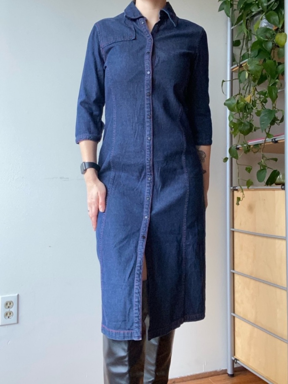 Esprit denim midi dress vintage dark denim cotton button up